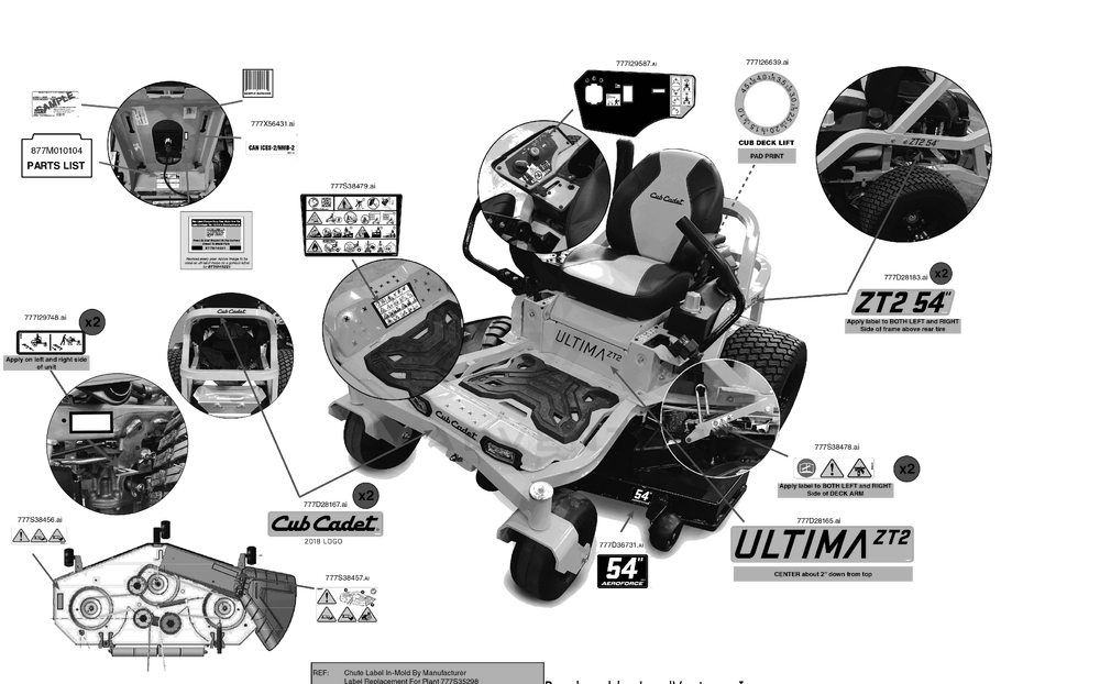 Label Map Diagram and Parts List for ZT2-54KW (17AIEAC3A10)(2023) Cub Cadet Lawn Tractor
